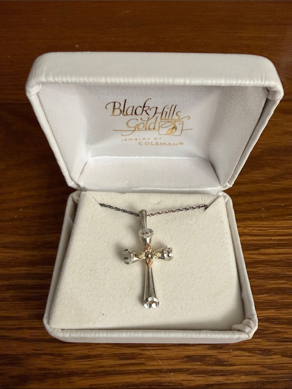 Black Hills Gold Two-Tone Cross Necklace - Silver with Rose Gold Accent